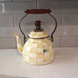 MacKenzie Childs parchment check enamel tea kettle